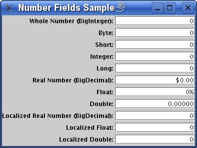 A snapshot of the NumberFieldsSample